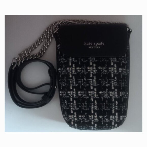 KATE SPADE PHONE/CROSSBODY TWEED/LEATHER MAGNETIC SNAP FLAP CLOSURE - Picture 6 of 6